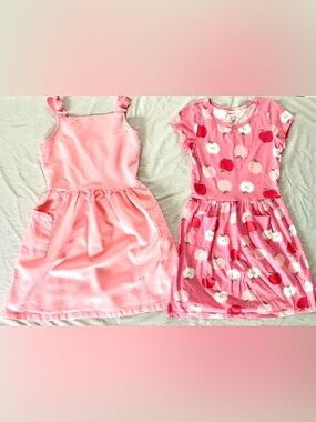 Carter’s Girls Size 10 Bright Salmon Pink Pocket Dress & Apple Dress Bundle